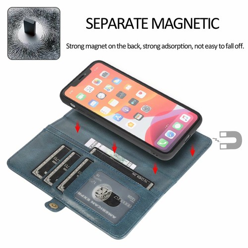 Removable Magnetic Wallet Case Flip Cover For iPhone 11 12 13 1 4 15 16 Pro Max - Picture 41 of 77