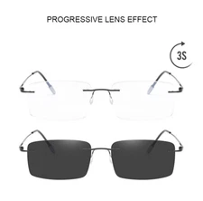 Ultralight Rimless Transition smart zoom Progressive Anti Blue Reading glasses 