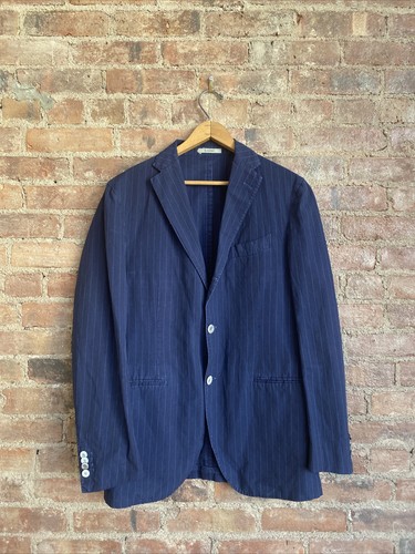 Boglioli Mens K Blazer Jacket SZ 50 Medium Slim, 100% Cotton Blue Pinstripe