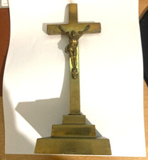RARE CHARLES FARRIS BRASS CRUCIFIX JESUS CROSS 535 GRAMS HEAVY 3 TIER STANDING