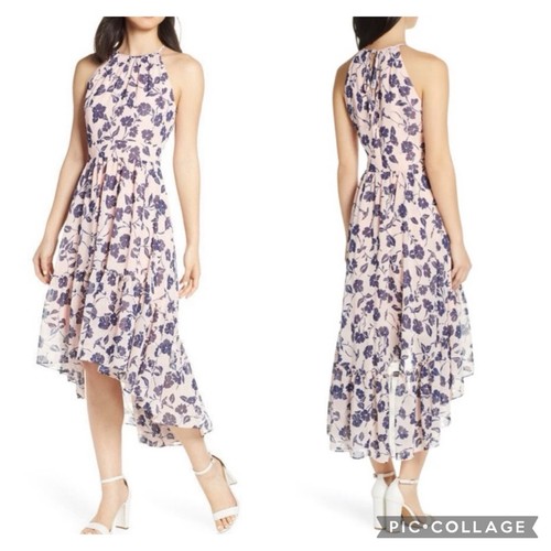 Eliza J Floral Chiffon High Low Dress Blush Pink 8 - Picture 2 of 7
