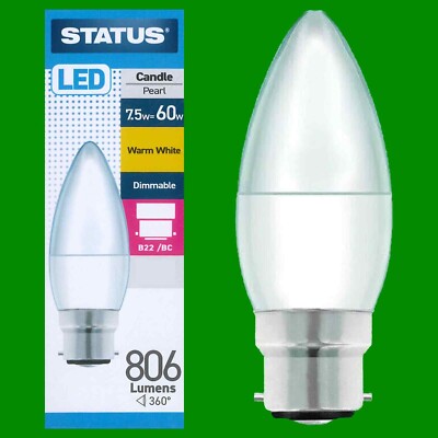 10x 7,5W (=60W) DIMMBARE LED Kerze BC B22 Bajonett 2700K warmweiße Glühbirnen