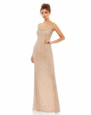 NWT MAC DUGGAL 93551 Lattice Bead Sheath Gown in Nude Size 14