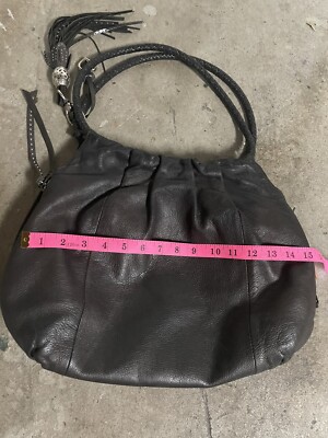 Brighton Leather Hobo Bag / Purse Distressed Black With Zebra Lining