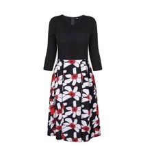 Women's Vintage Floral Patchwork Pockets Puffy Swing Casual Cocktail Dress Large