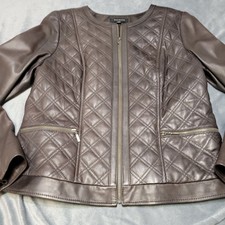 Talbots Jacket Women 10 Chocolate Brown Soft Lambs Leather Full Zip Quilted Moto