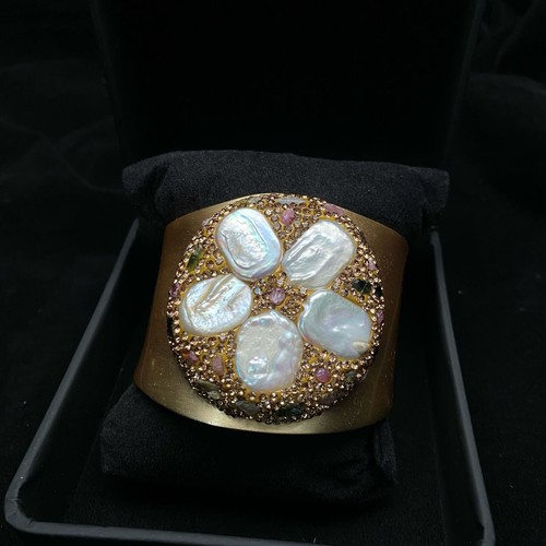 Ethnic African Women Vintage Big Wide Cuff Bangle Baroque Pearl Bracelet Jewelry - Picture 11 of 12