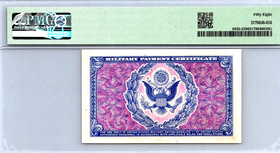 Series 481 $1 (Military Payment Certificate) 2nd Printing PMG 58 CAU Pick S835-2 - Image 2 of 4