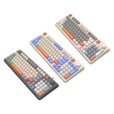 RGB Gaming Keyboard, Computer Keyboard 94 Keys with Volume Knob Quiet Silent RGB
