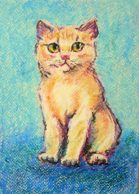 Ingwer Katze gerahmt Original Öl Pastell Gemälde Wandbild Deko Papierformat A5