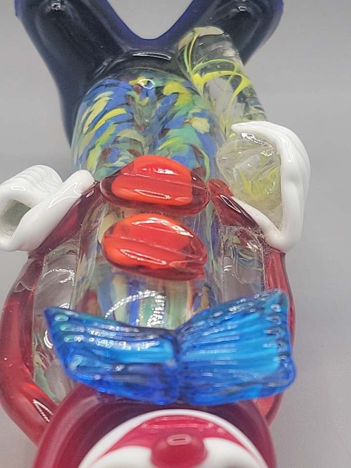 Hand Blown Glass Clown Bow Tie Top Hat 9.5" Swirl Colors Inside Big