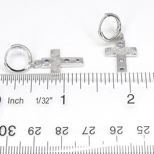 Pendientes colgantes Cross Faith 18K W GP pares bisutería cristal violeta claro - Imagen 2 de 3