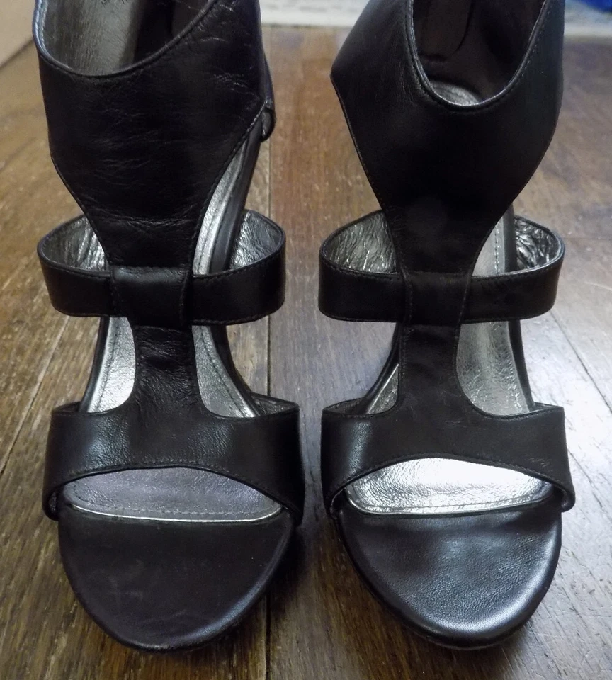 Sandálias plataforma designer Jessica Bennett zíper traseiro sapatos marrom couro sexy tamanho 7 - Imagem 3 de 4