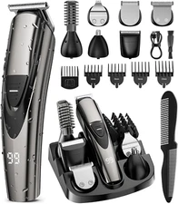 Beard Trimmer for Men, 17-Pc Set Rechargeable Hair Clippers Kit with Safety Lock