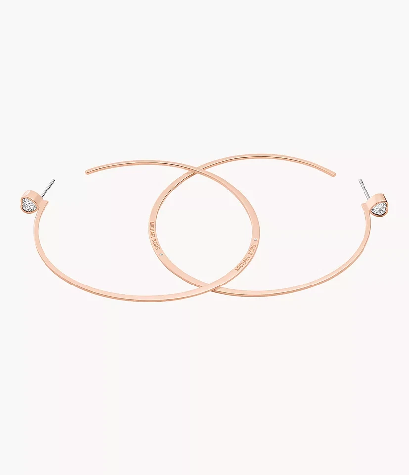 Michael Kors Large Whisper Hoop Earrings Rose Gold Steel CZ Heart Crystal MKJ... - Image 4 of 4