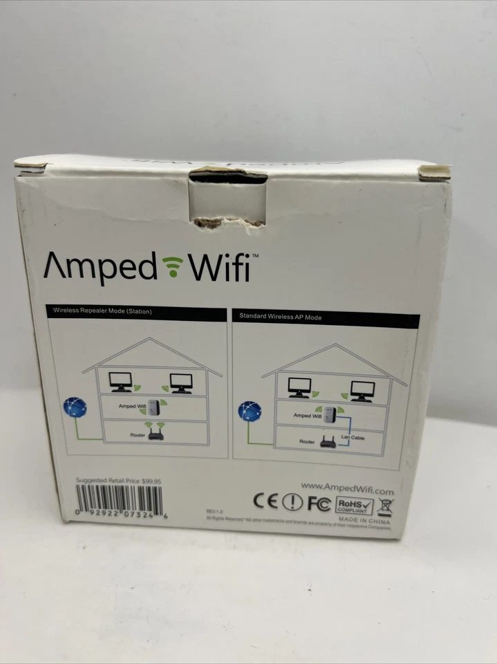 AMPED WIFI Wireless Repeater Range Extender Booster + RJ-45 Cable New - Image 3 of 4