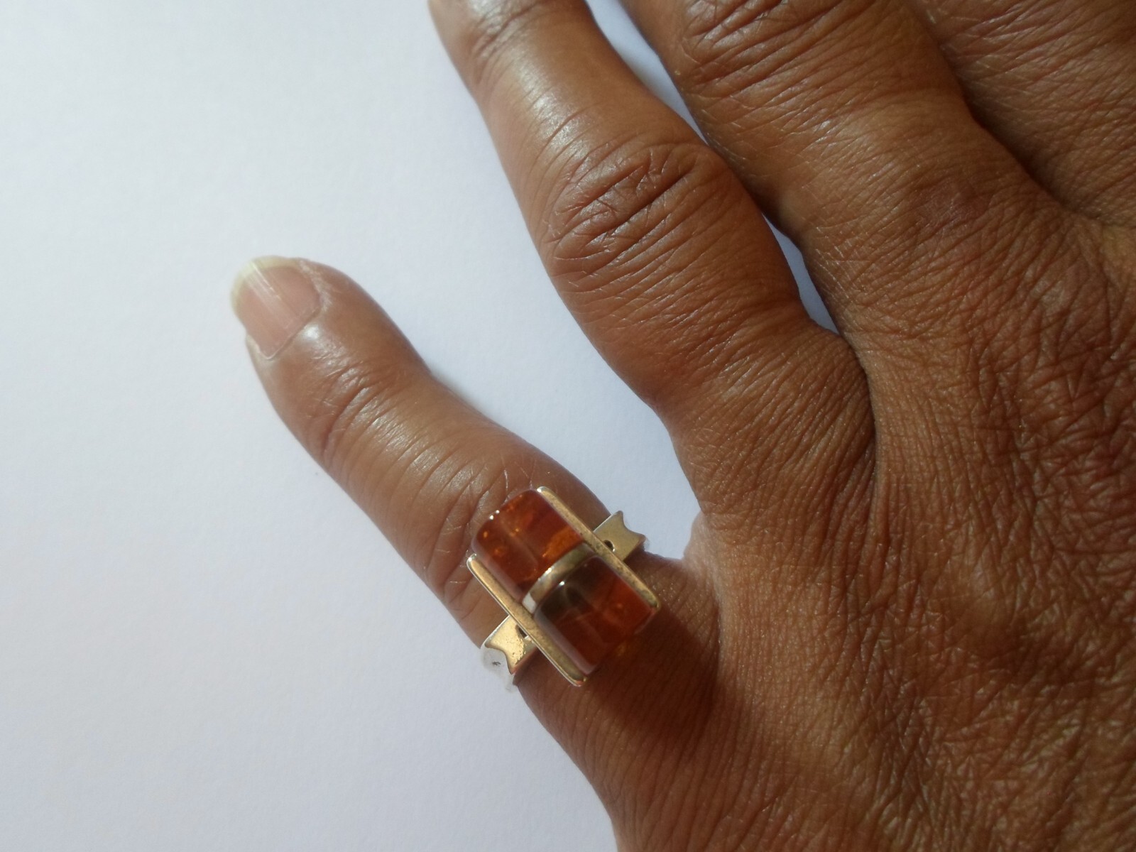 solid silver ring, amber wand, size 49 - image 2