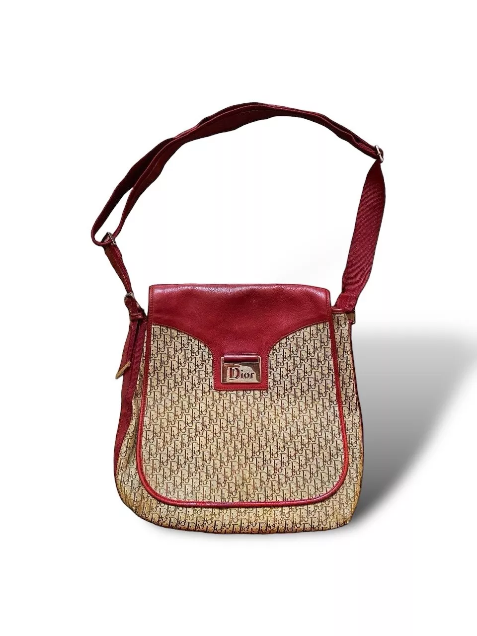 Sac bandoulière marron Christian Dior Monogramme avec cuir rouge taille grande 