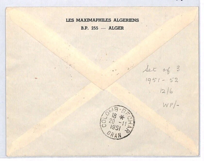 ALGERIA Illustrated 1951 Cover FIRST FLIGHT AIR FRANCE Colomb-Bechar TREES YV248 - Image 3 of 4