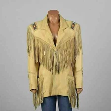Women's Native American Suede Leather Western Jacket with Fringe & Beaded Detail