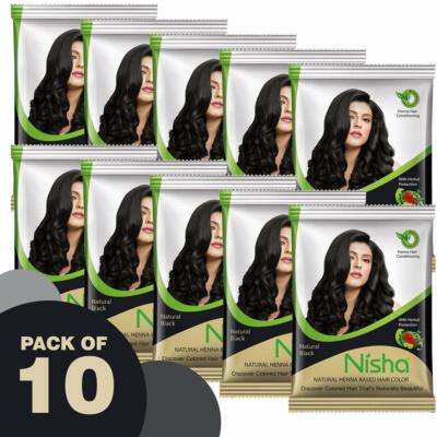 Nisha Hair Color Dye Henna-Based Hair Color - Natural Black 10 gm - 10 Pkts