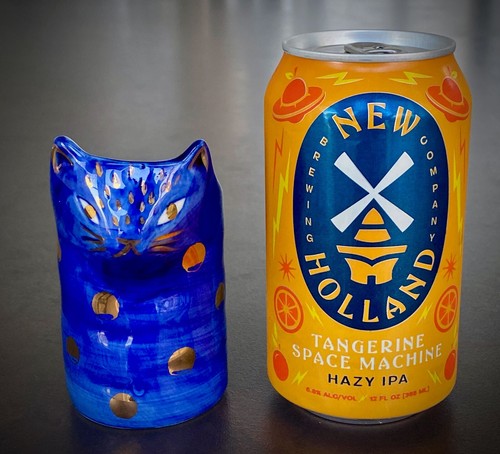 Anthropologie Cat Ceramic Vase Planter Voitive by Bird Can Fox | Gold Blue | 4"h - Picture 19 of 19