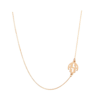 Personalisierte Block Monogramm seitliche Halskette in rosévergoldetem Silber