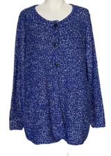 Susan Graver Marled Sweater Knit Button-Front Cardigan Blue White Women's Size L