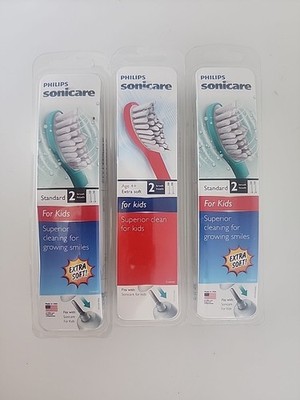 Lot Of 3 Philips Sonicare Superior Cleaning Toothbrush Heads For Kids 2X Ea NEW