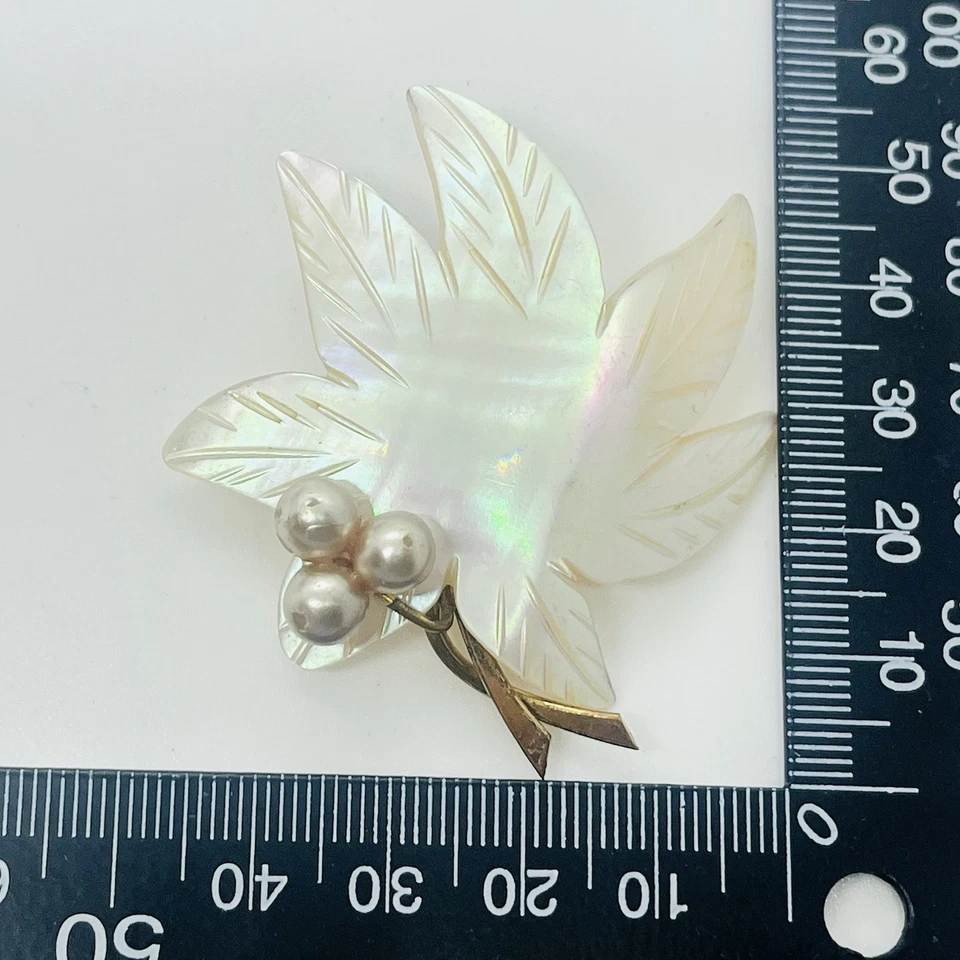 Broche broche flor hoja concha tallada madreperla Foto 4 de 4