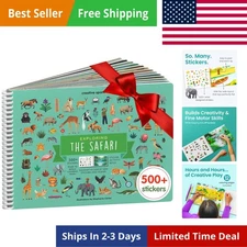 Safari Animal Sticker Book Kids 500+Stickers 12 Scenes 12 Coloring Pages Craft