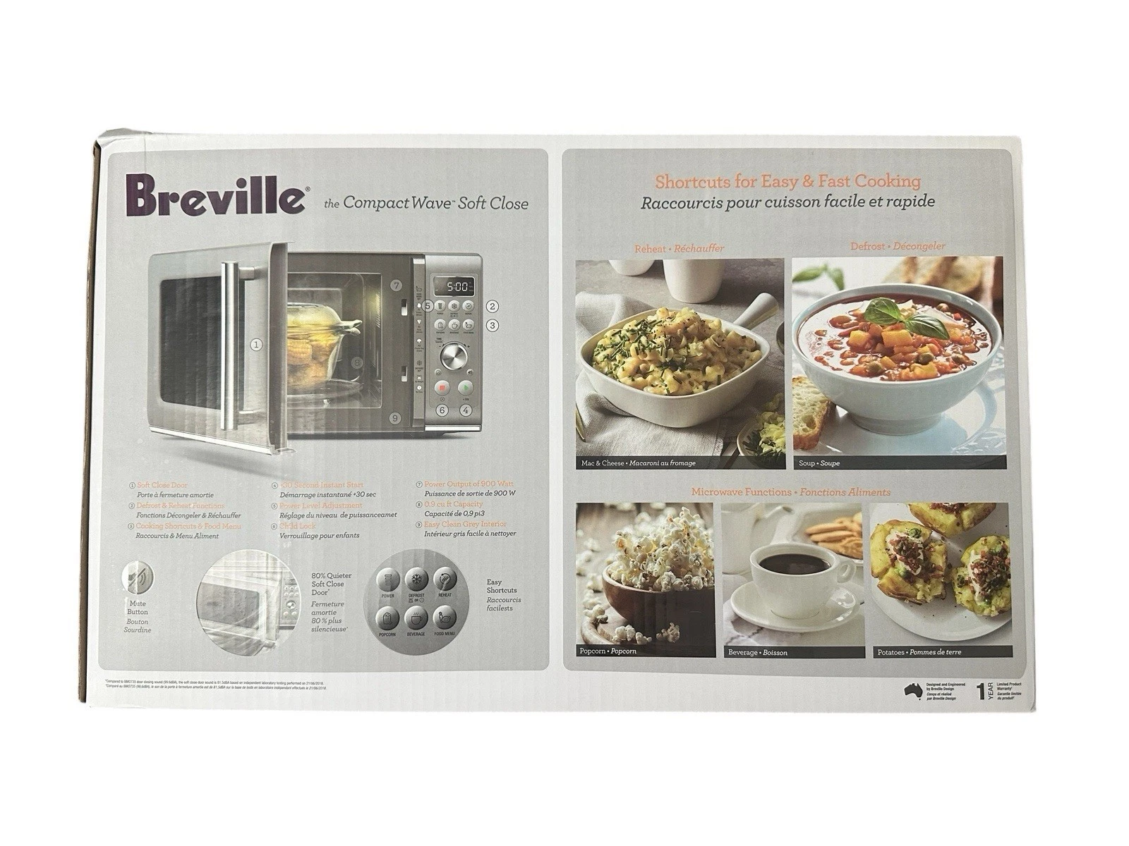 Breville BMO650SIL Compact Wave Soft Close Countertop Microwave Oven, Silver