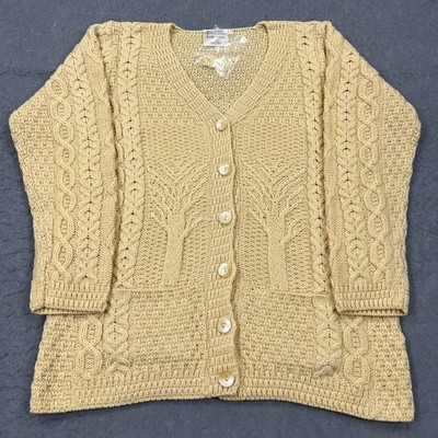 VTG Kilronan Knitwear Sweater Womens Large Ivory 100% Wool Tree Forest Cardigan