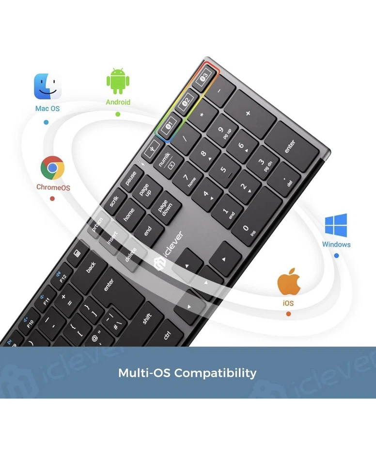 Clever DK06 Bluetooth Keyboard, Multi-Device Connection, UK QWERTY, USB-C Rechar - Image 3 of 4