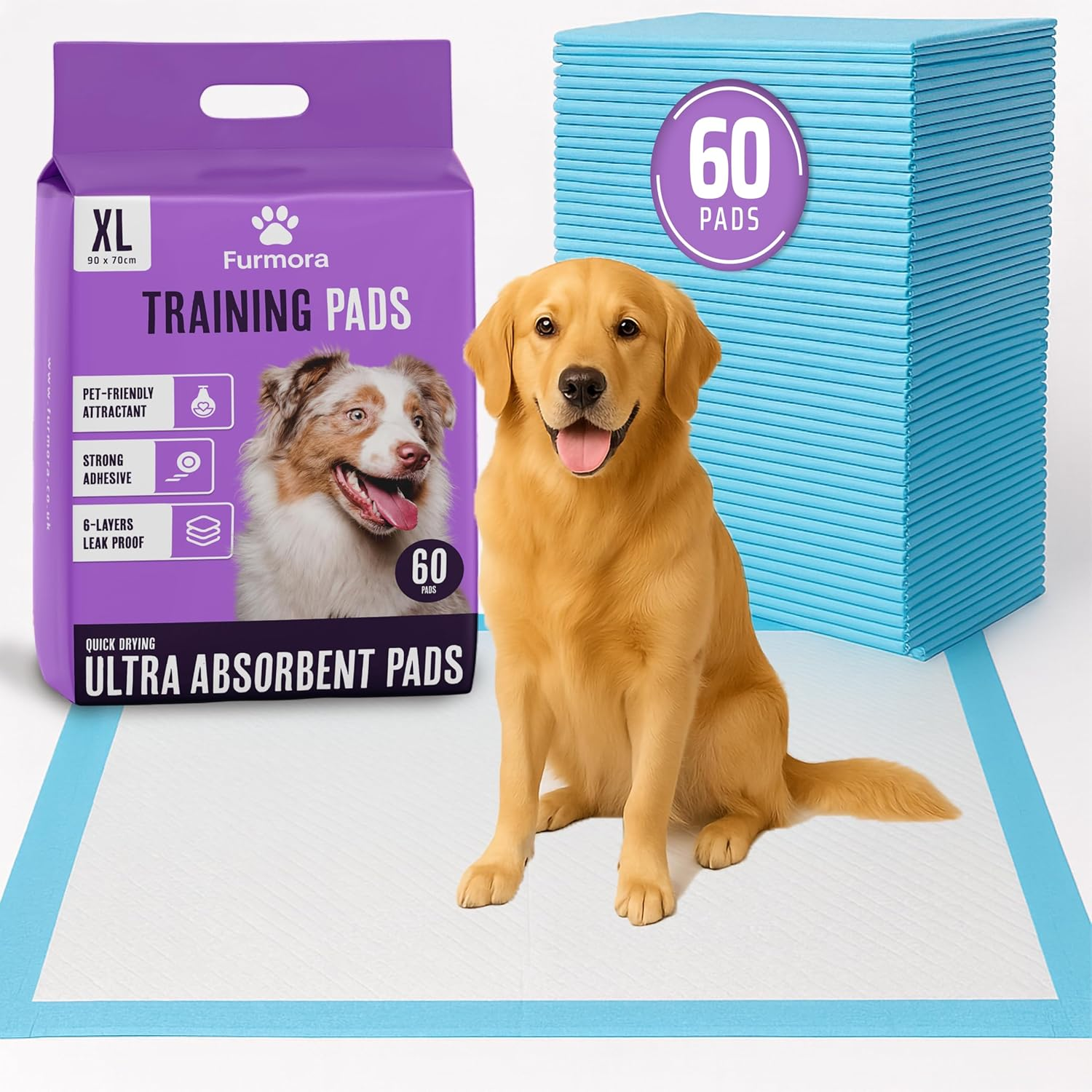 Extra Large Puppy Pads 90 X 70 Cm, Pack of 60, Pee Pads for Dogs Potty Training