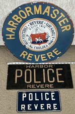 Rare Vintage Revere Beach Harbor Police License Plate And Hnd Painted Sign Group
