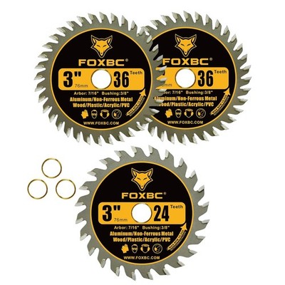 FOXBC 3 Inch Carbide Circular Saw Blade 24 Tooth, 36 Tooth for Wood, Yellow 