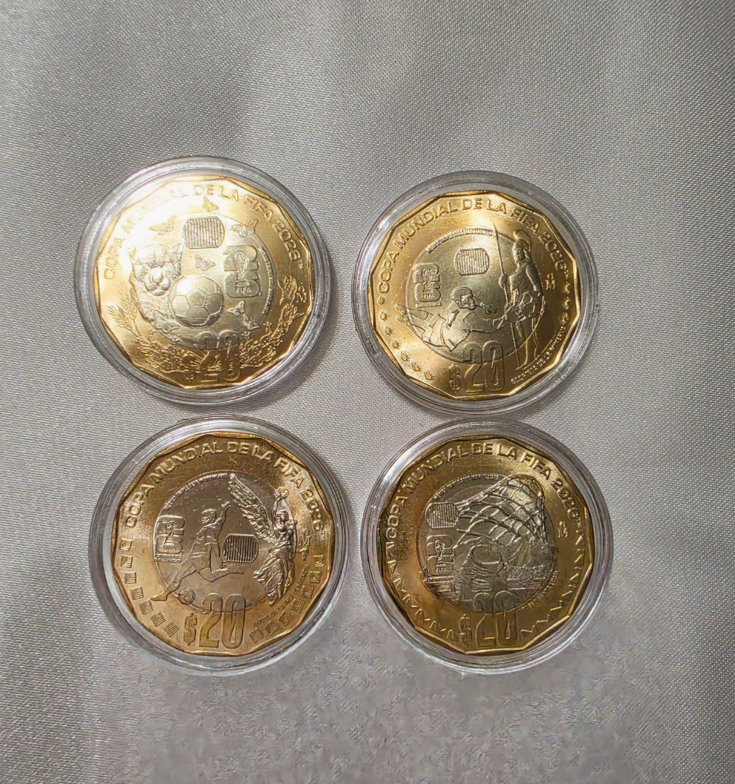 MEXICO $20 PESOS COINS WORLD CUP FIFA 2026 Lot  Set. 4 PCS  AT HAND WITH CASE