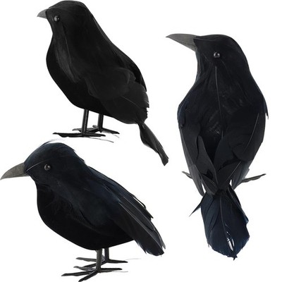 3 Pcs Black Feathered Crows 2.8 inches x 9.4 x 5.1 inches,