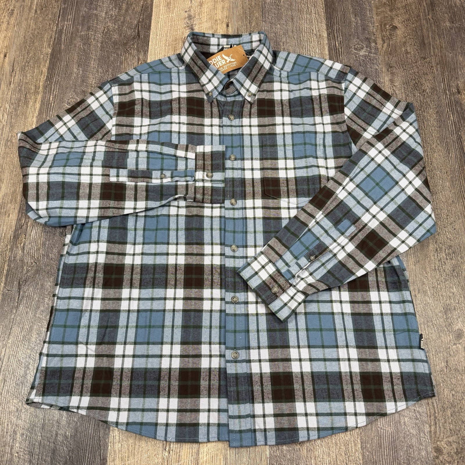 Eddie Bauer Field Flannel Shirt Mens XL Blue Plaid Long Sleeve Button Down NEW