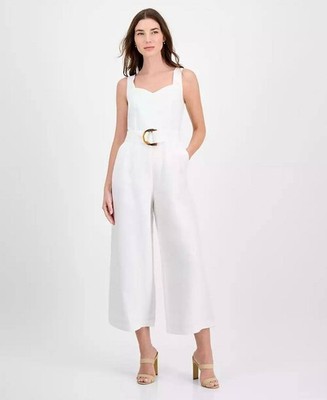 Tahari Sweetheart Neck Wide Leg Jumpsuit White Star 16 NWT $158