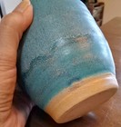 Old Japanese Awaji Style Pottery Turquoise Matte Glaze Vase, Stamped  — photo 9