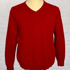 Izod V-Neck Sweater Men  s M Red Classic Cotton Knit Preppy Excellent