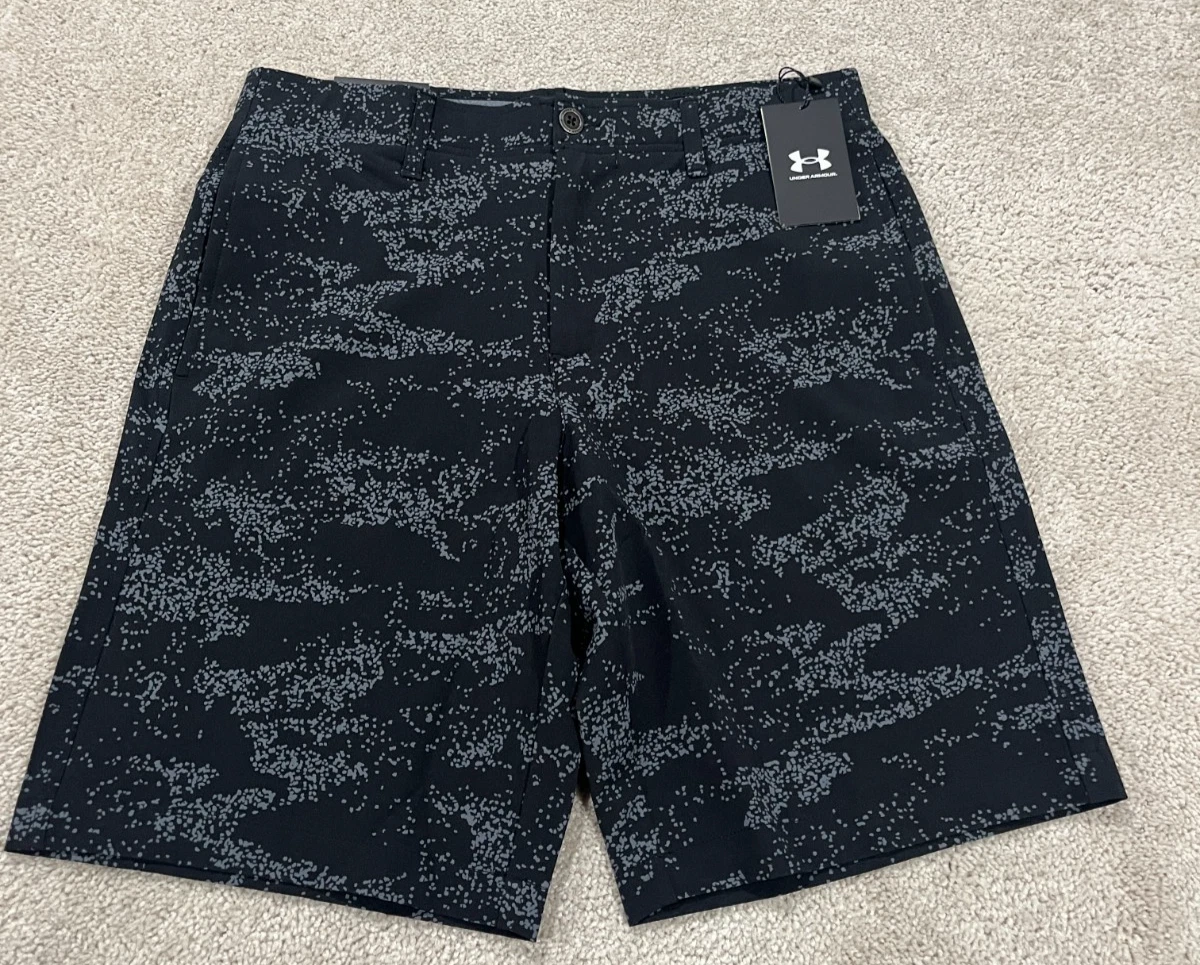 Under Armour Golf Shorts Men 32 UA Printed Black Gray Performance Stretch Casual