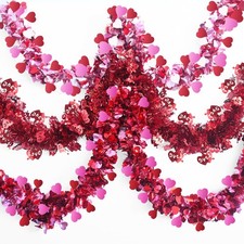 Valentine's Day Heart Tinsel Garland - 29.5ft Metallic Decor for Home  Events