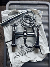 Chrome Deck Mounted Bath Shower Mixer Tap Set w/ Handheld Hose, Cross Handles
