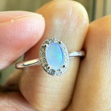 925 Sterling Silver Ring 5x3mm Oval Natural Opal Gemstone Zircon Women Jewelry