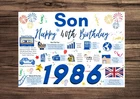 SON Happy 40th Birthday Card 1986 Year of Birth Facts Greetings Memories Blue