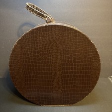 Antique Vintage Suitcase Round Hat Box Train Hard Case Faux Alligator