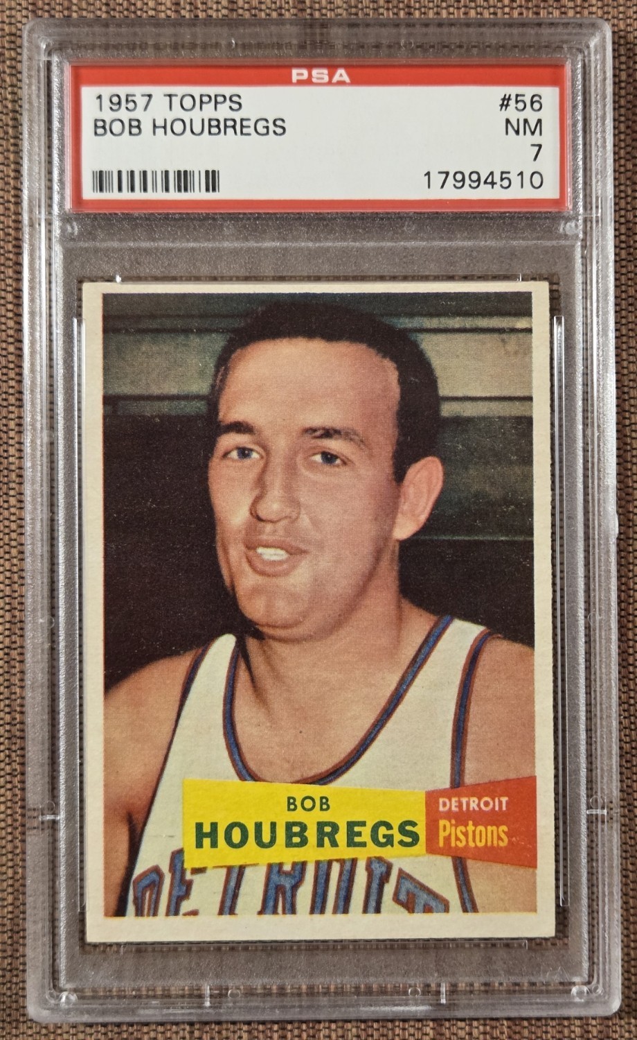 1957 Topps #56 Bob Houbregs Detroit Pistons Rookie Basketball Card PSA 7 NM RC